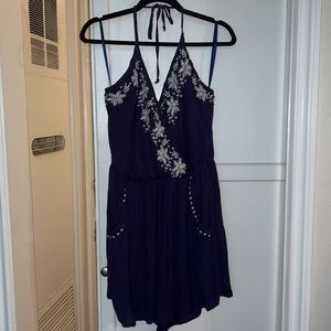 Embroidered Halter Top Romper